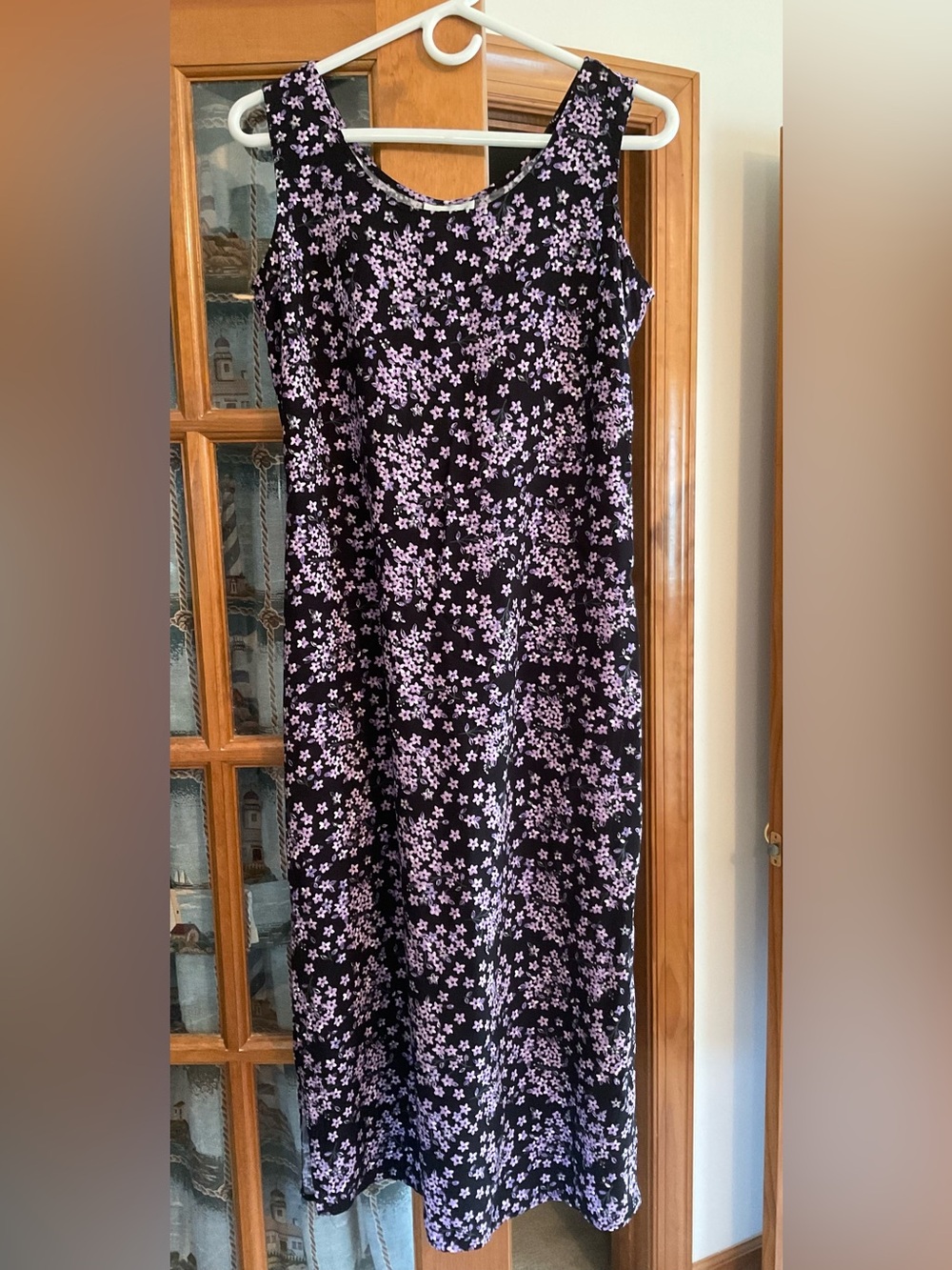 Coldwater Creek Black Midi Dress with Lavender Floral Print
